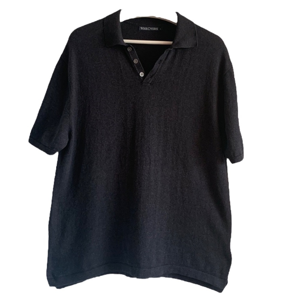 WoolOvers Polo Cashmere Cotton Blend Pullover Gray Large Preppy Casual Travel